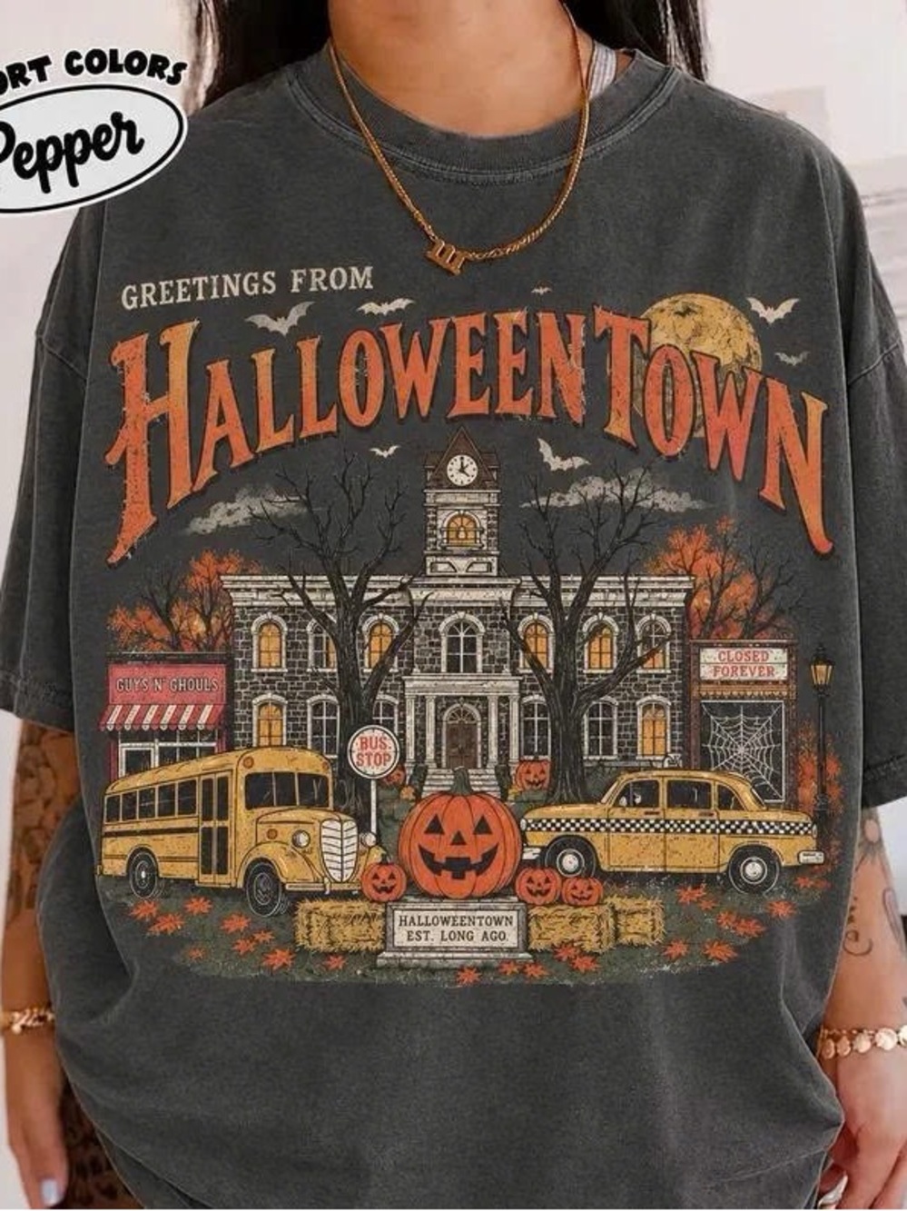 HalloweenTown Graphic Tee - Charcoal Orange Holiday Shirt